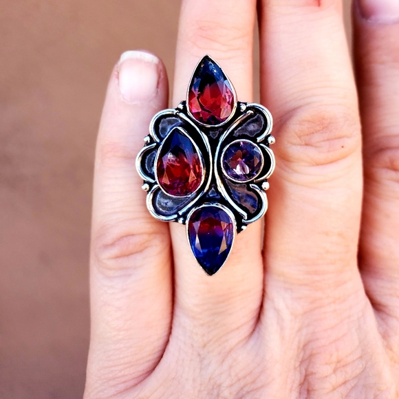 New Bicolor Tourmaline & Amethyst 925 Silver Ring. - Picture 9 of 11